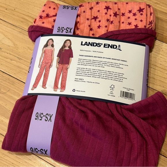 NWT Lands End 3-Piece Pink Star Youth Pajama Set - Girl’s Size XS 5/6 - Picture 2 of 2